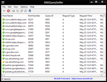 NirSoft DNSQuerySniffer 1.0      DNS-