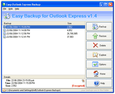  Easy Backup for Outlook Express